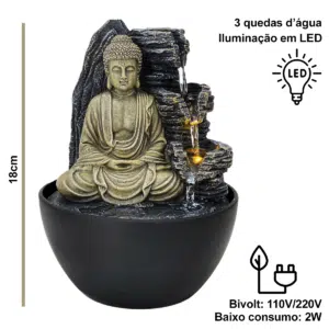 Fonte de Mesa Decorativa Buda Mudra Cósmico com LED