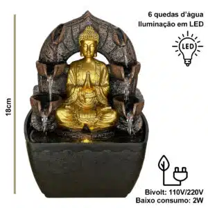 Fonte de Mesa Decorativa Buda Mudra da Saudação com LED