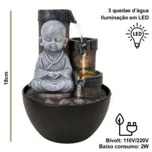 Fonte de Mesa Decorativa Buda Mudra Sabedoria com LED